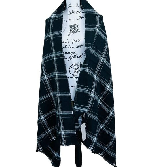 Zara Black Plaid Long Scarf Shawl Super Soft Long Thin Scarf Preppy baddie work - Picture 1 of 16
